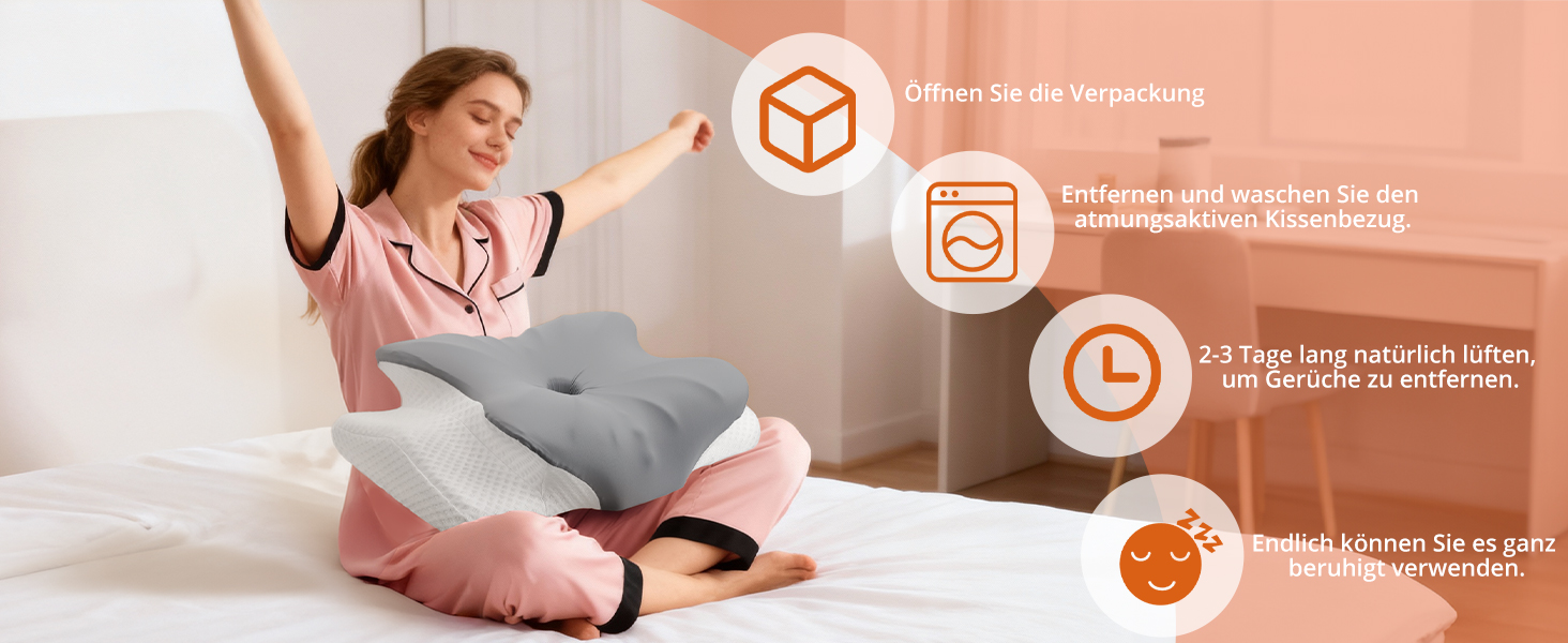 Ортопедична подушка FUNYKICH з піною з пам'яті, сірого кольору, з двома рівнями висоти (11/13 см), дихаюча та пральна, для комфортного сну на боці, спині та животі