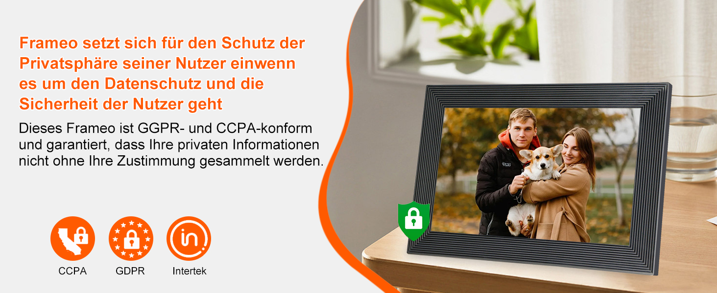 Цифровий фоторамка Frameo WLAN, 10.1 дюйми, LCD сенсорний екран 1280x800, 32GB, автоматичне обертання, підключення Wi-Fi, сумісний з додатком Frameo