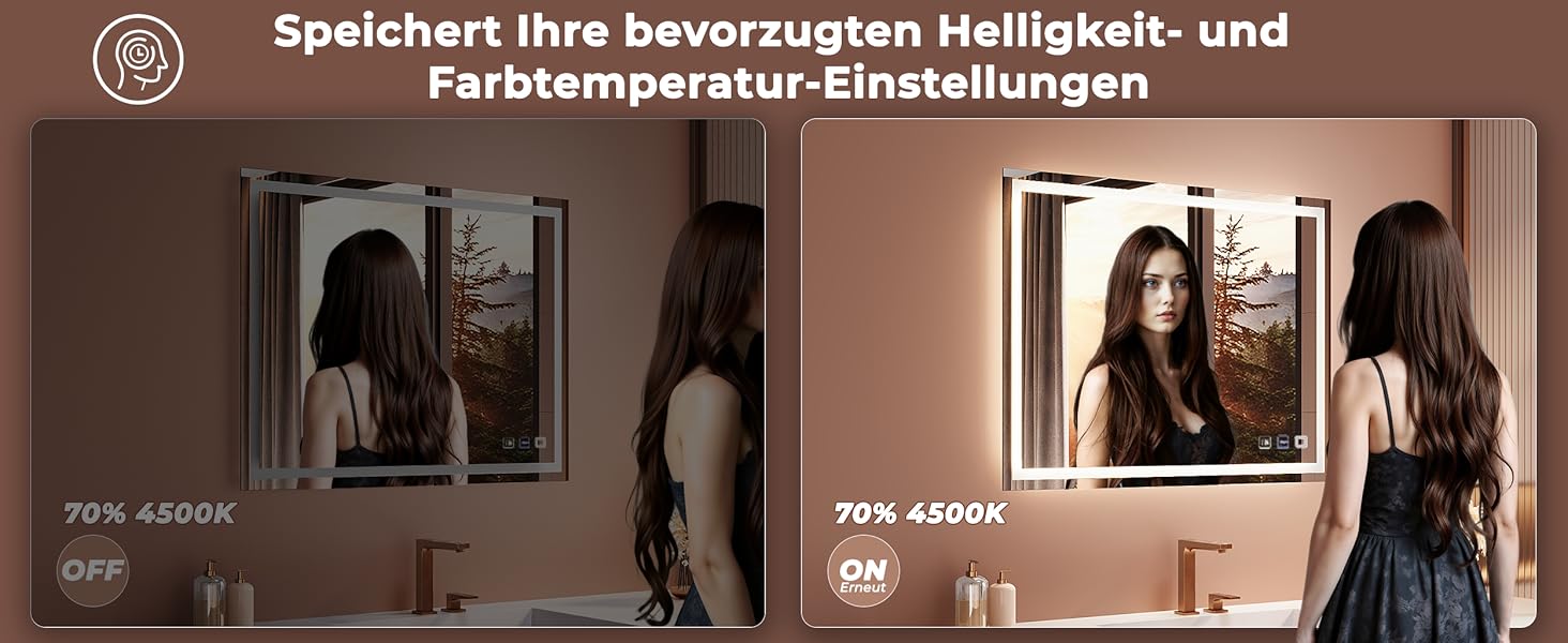 Дзеркало для ванної кімнати LOMIKEN з підсвічуванням, 60x50x3,5 см, LED, 6400K, 3 колірні температури, антивідблиск, вертикальна/горизонтальна установка