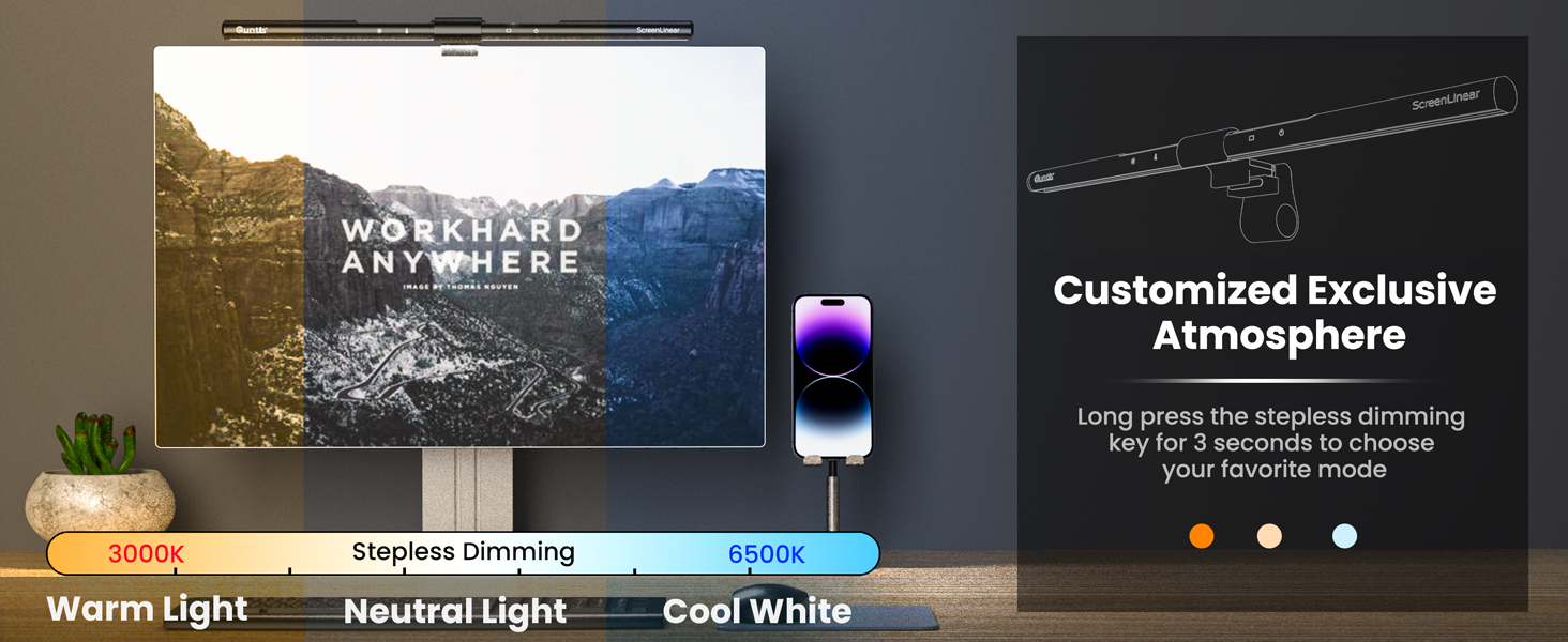 LED лампа для монітора Quntis 52 см з сенсорним керуванням, регулюванням яскравості та температури кольору, захистом від синього світла