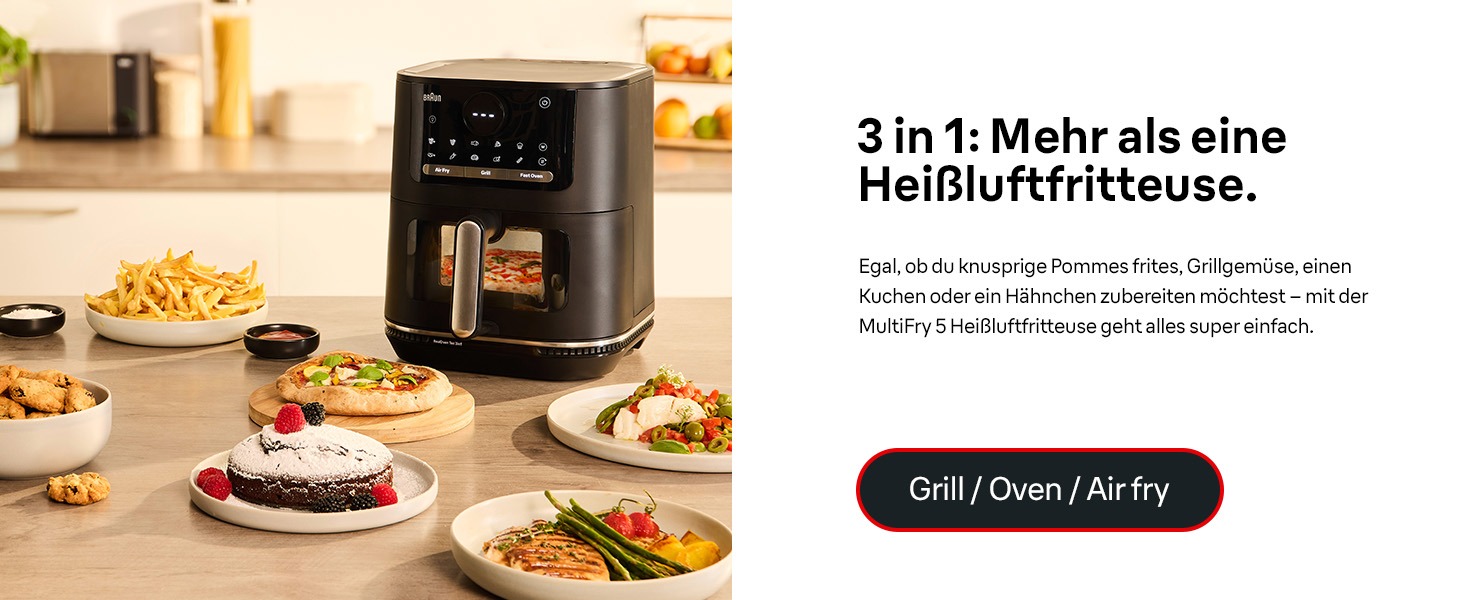 Фритюрниця повітряна Braun MultiFry 3 HF 3030, 4.3 л, 1500 Вт, цифрове керування, 8 програм, чорна
