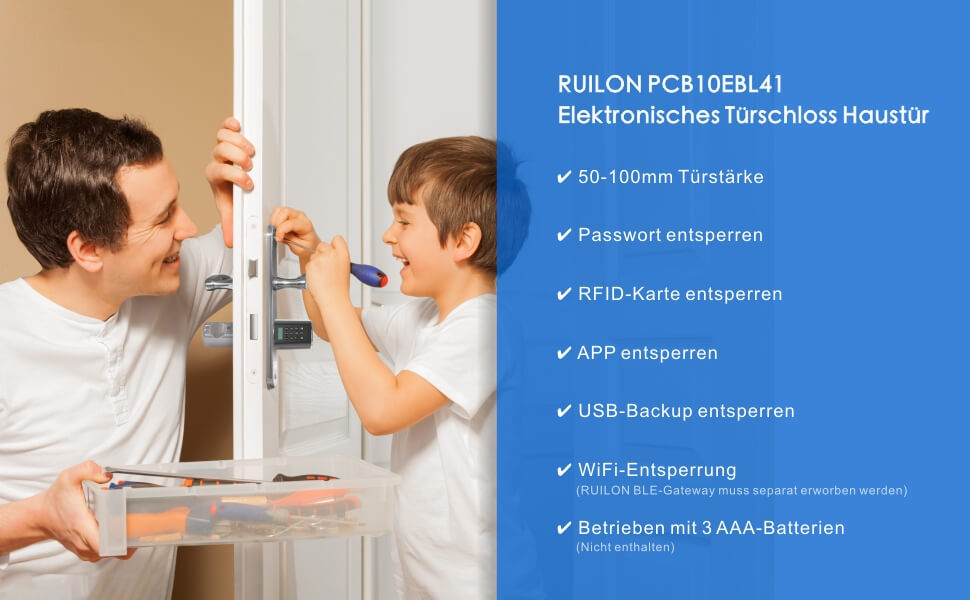 Розумний електронний дверний замок RUILON з цифровим кодом, Bluetooth, RFID, WiFi (з коробкою), срібло