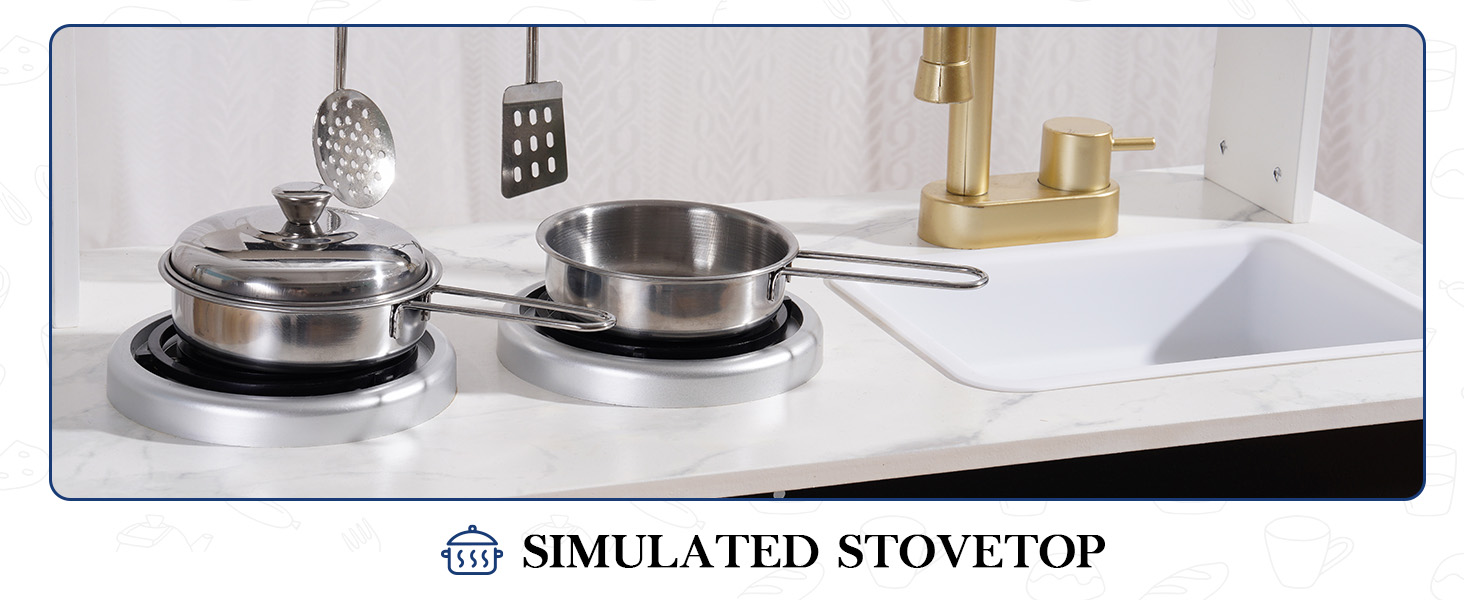 Дерев'яна дитяча кухня ROBUD з аксесуарами, сучасний стиль мармур, реалістичний дизайн, подарунок для дітей від 3 років