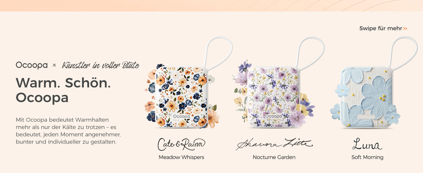 Електричні грілки для рук OCOOPA (2 шт.), 3 режими нагріву, 4000mAh, USB-зарядка, подарунок для жінок, для активного відпочинку