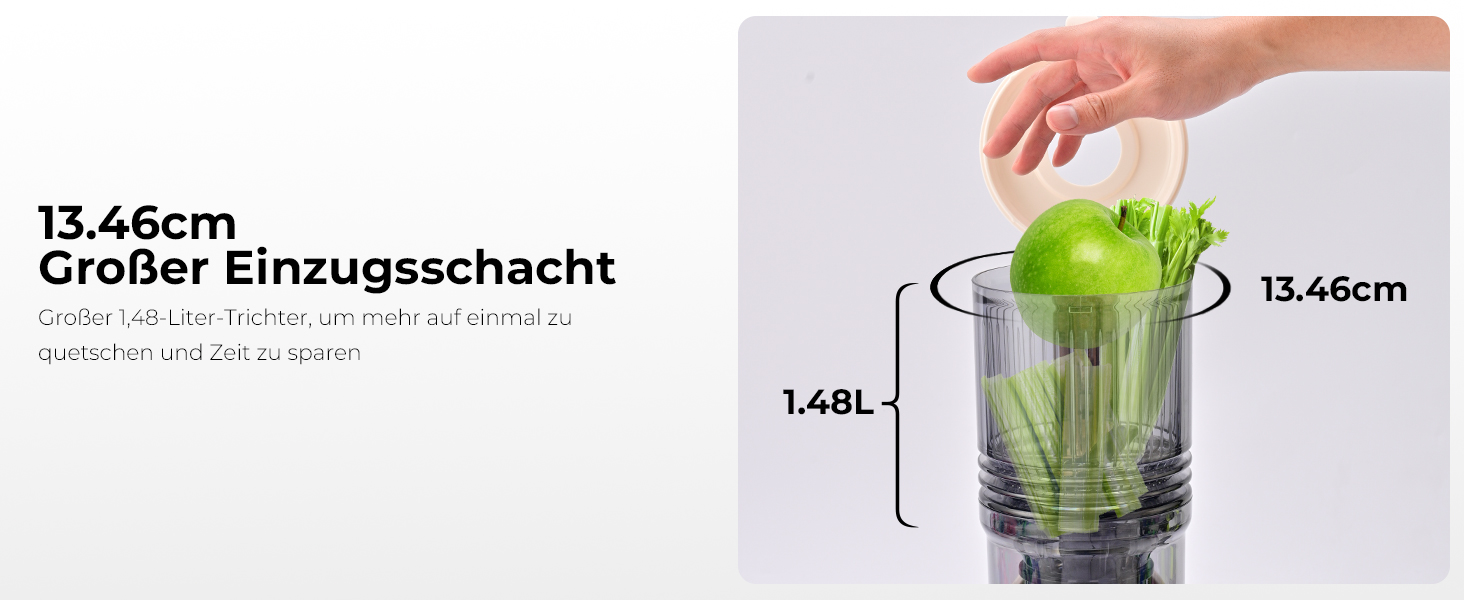 Електричний соковичавник SUSTEAS, 133 мм, повільний віджим, 300 Вт, 1.5 л, для цілих фруктів та овочів, легкий у чищенні, висока вихідність соку, білий