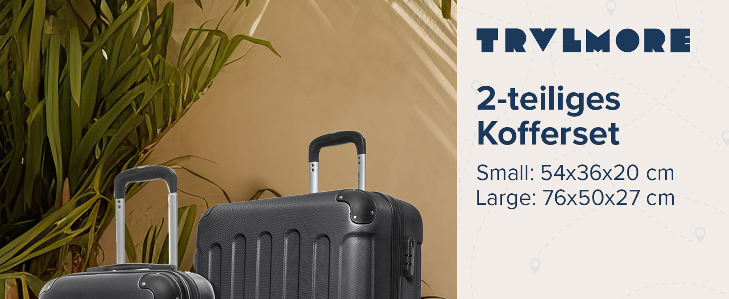 Набір валіз TRVLMORE 2 шт. з твердим корпусом - Чемодан та набір ручних валіз - Набір валіз 2 шт. - Набір валіз для подорожей 2 шт. - Набір валіз з твердим корпусом 2 шт. - Набір ручних валіз 2 шт. - Чорний набір валіз 2 шт.