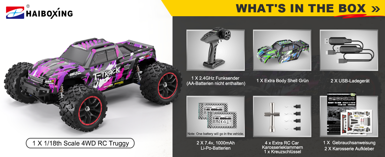 Радіокерований позашляховик Haiboxing 1:18 4WD 48+ км/год, Monster Truck 2.4GHz для дітей та дорослих