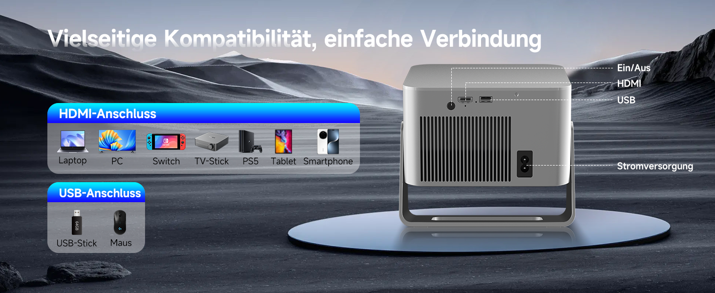 Проєктор Magcubic HY350GT 4K Smart Beamer, Full HD 1080P, 650 ANSI люмен, Автофокус, Автоматична корекція трапеції, Динаміки Dolby Audio 15W, WiFi 5, Bluetooth 5.1, Поворот на 180°, Колір: Сірий