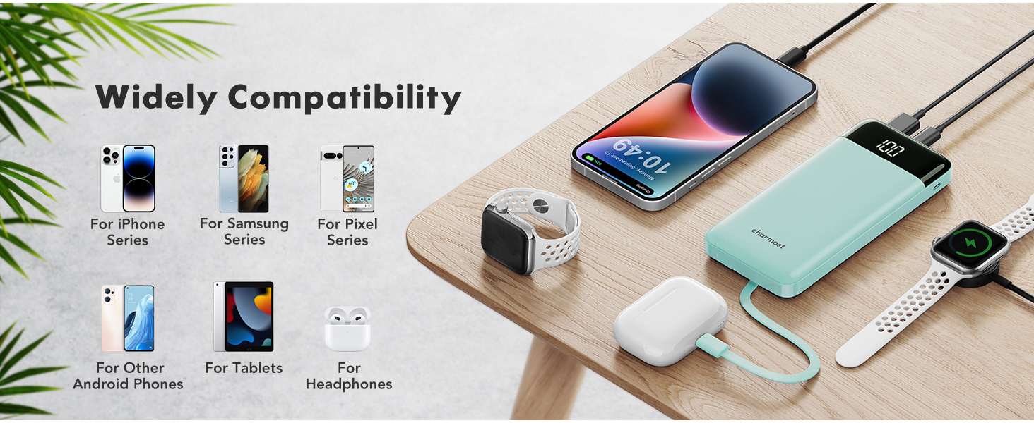 МАг, USB C, 4 кабелі, LED-дисплей, 6 виходів, сумісний з iPhone/Huawei/Samsung, 10000