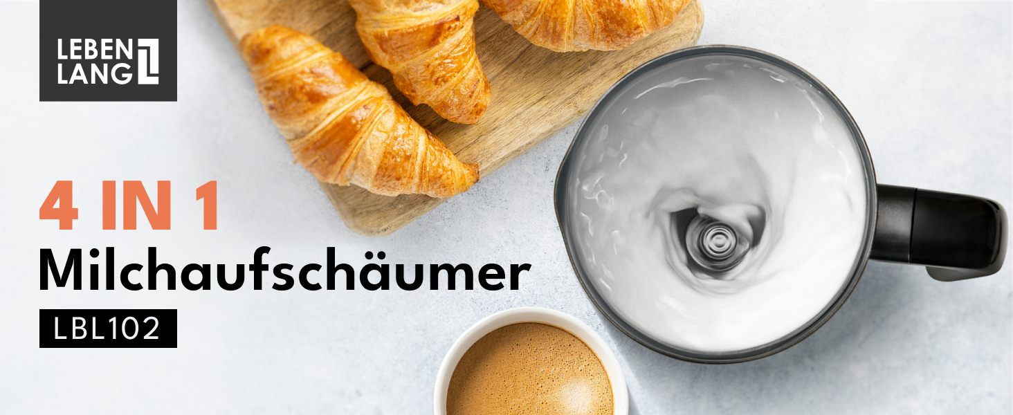 Електричний піноутворювач для молока LEBENLANG - 4 режими, 240 мл, без BPA, з насадкою для збивання