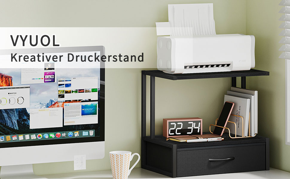 Підставка для принтера з ящиком для документів, органайзер на стіл для офісу та дому, чорний