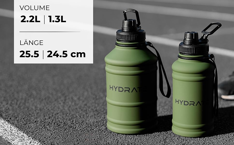 Пляшка для пиття HYDRATE 2,2 л з нержавіючої сталі - без вмісту BPA, герметична, тренажерний зал