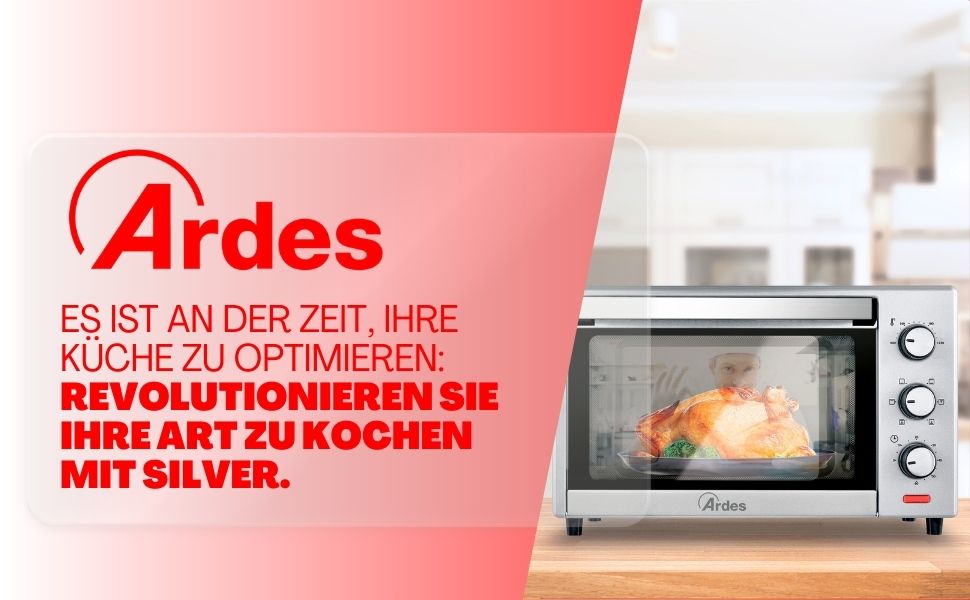 Електричний міні-пекар ARDES Magnus AR6226S, 25 літрів, сріблястий, з аксесуарами