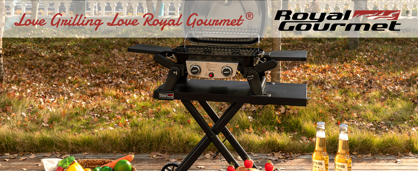 Складаний стіл-підставка для газового гриля Royal Gourmet GT2005-G, мобільний візок для гриля з гачками, чорний