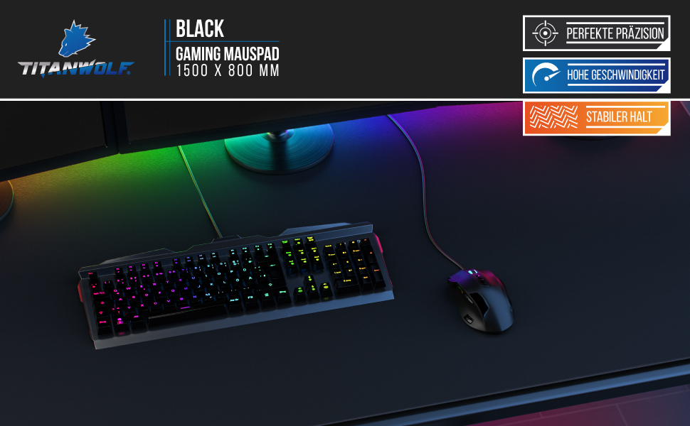 Килимок для миші Titanwolf XXXL 1500x800 мм - великий формат, гнучкий, з гумовою основою, чорний, для геймінгу, преміум якість