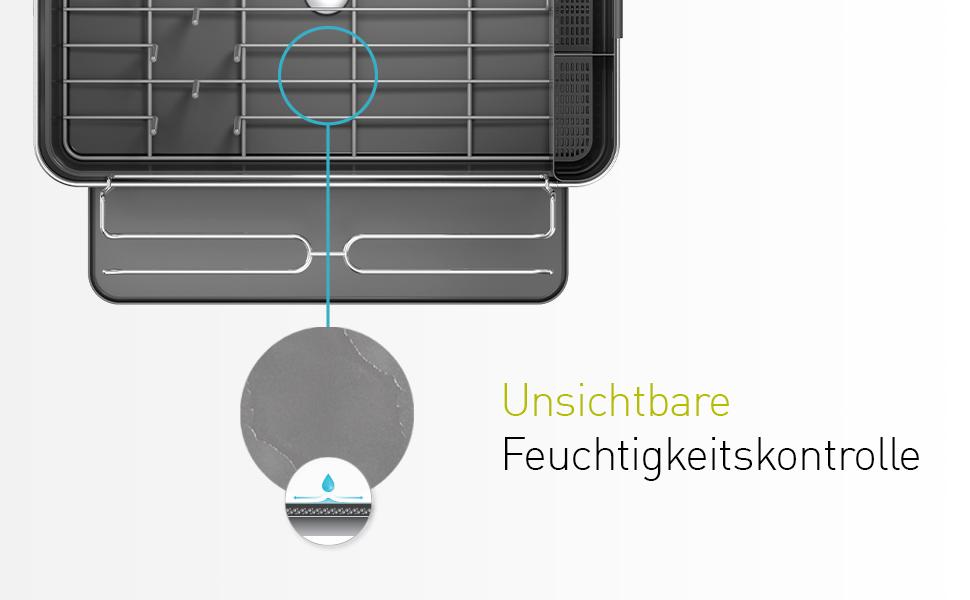 Підставка для посуду simplehuman KT1181 з піддоном та тримачем для столових приборів, велика, сіра, матова нержавіюча сталь