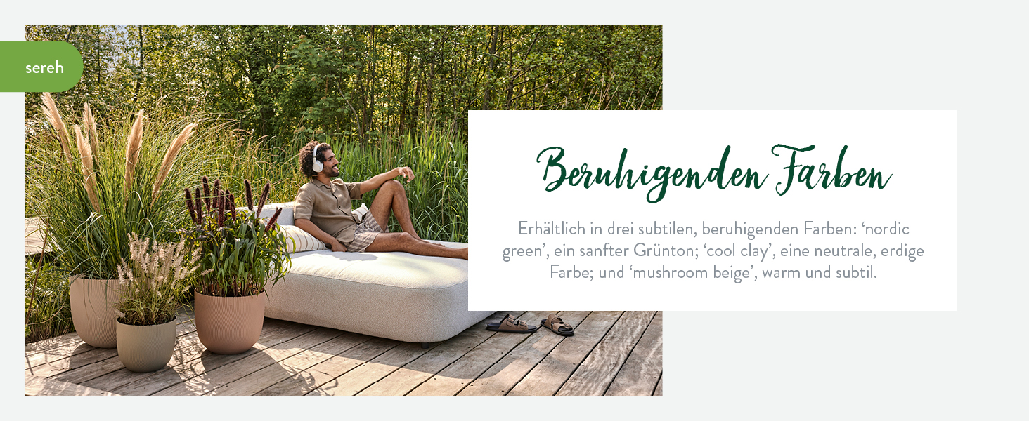 Горщик Elho Sereh Rund 40 - для дому та саду, 100% перероблений пластик, Ø 39 x H 33.3 см, Бежевий