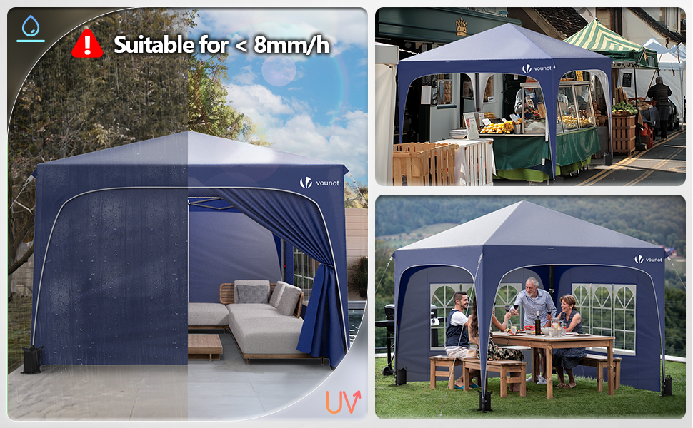 Альтанка VOUNOT® 3x3м з бічними стінками та мішками для фіксації, водонепроникний шатер для саду та вечірок, синій