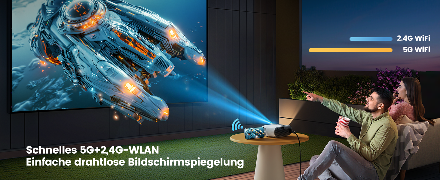 Портативний проєктор Mini Beamer 4K з підтримкою Android 13, WiFi 6, Bluetooth 5.4 та обертанням 270°. Підтримка HDMI, USB, iOS, PC. Автоматична корекція трапеції. Білий (молочний)