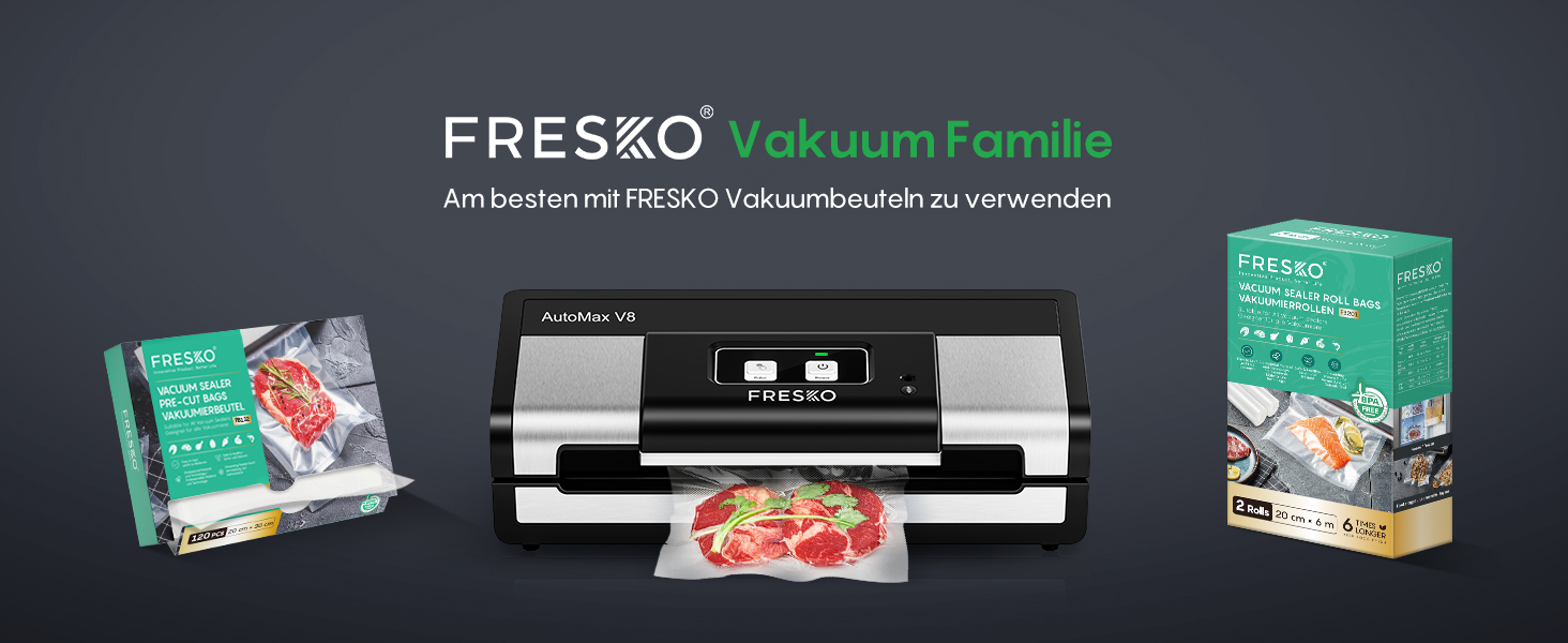 Вакууматор FRESKO Automatik для продуктів: автоматичний вакуумний пакувальник з турбо-потужністю 18л/хв, керування однією кнопкою, комплект з 2 рулонами для пакетів