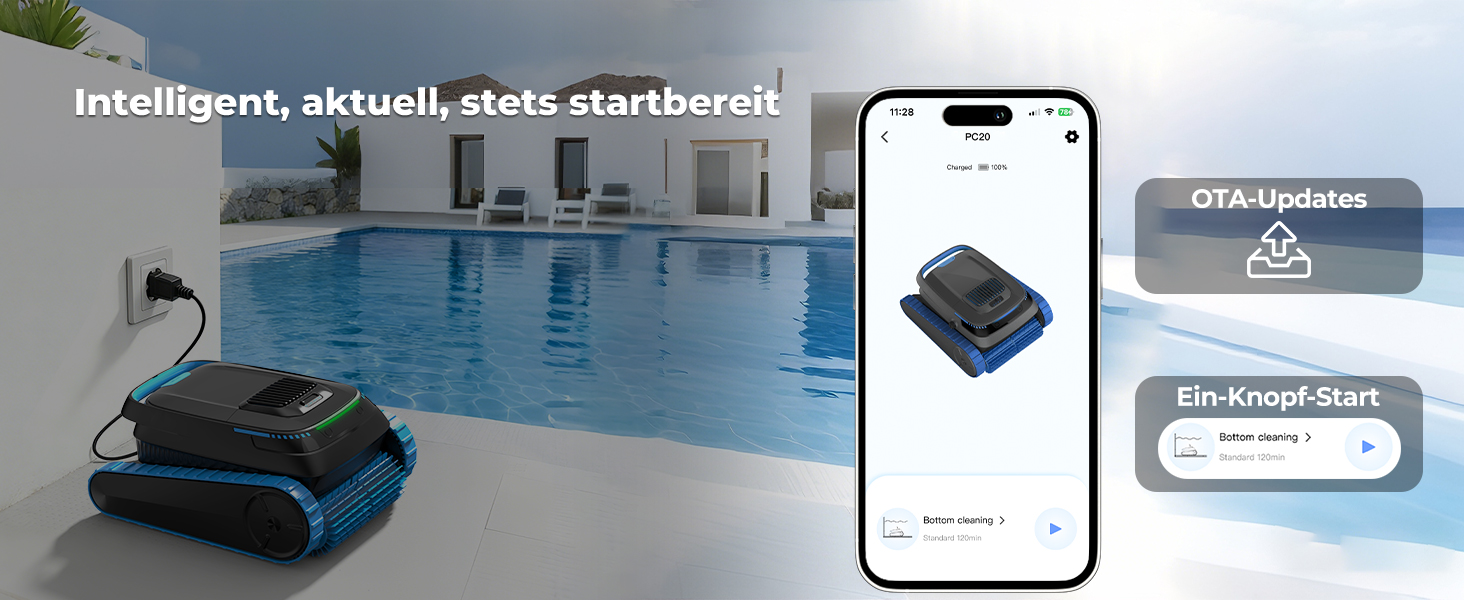 Робот-пилосос для басейну PC20 Poolroboter (2026) з Wi-Fi, очищення дна, стін та водної лінії, до 170 м²