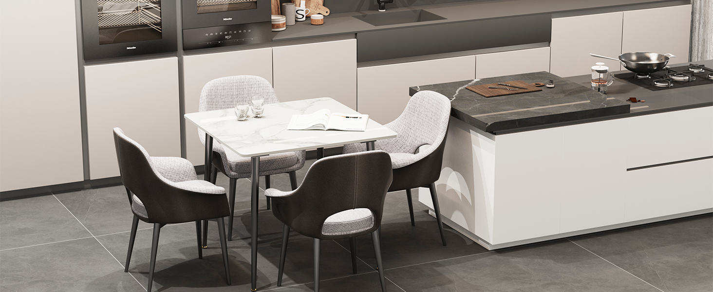 Стіл кухонний FATIVO, 80x80 см, білий глянцевий, для 2 осіб, з металевими ніжками, скандинавський стиль