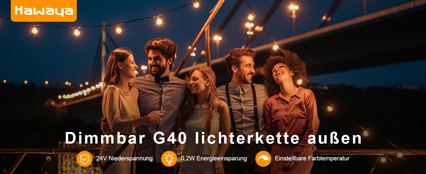 Льотна гірлянда Kawaya 10 метрів, LED, для вулиці, з 15+1 лампочками, IP65, вологостійка, тепле світло, для балкона, тераси, саду, вечірки, вологостійка