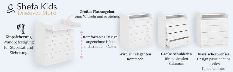 Комод для переодягання Shefa Kids 800 білий - якісний комод з пеленальним столиком для дитячої кімнати