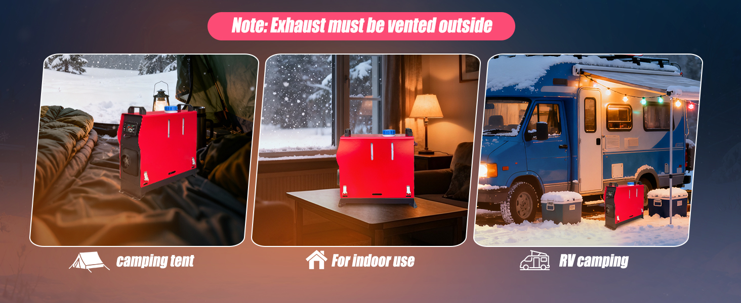 Дизельний повітряний опалювач Triclicks 12V 5KW для авто, RV, вантажівки, кемпера з LCD-дисплеєм та пультом керування (червоний + чорний)