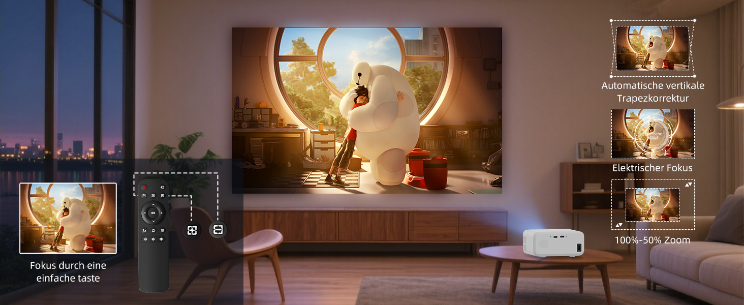 Міні проєктор VISULAPEX V3PRO: 12000LM, 1080P, WiFi, 5G, Zoom, для телефону, TV Stick, X-Box, ноутбука, білий