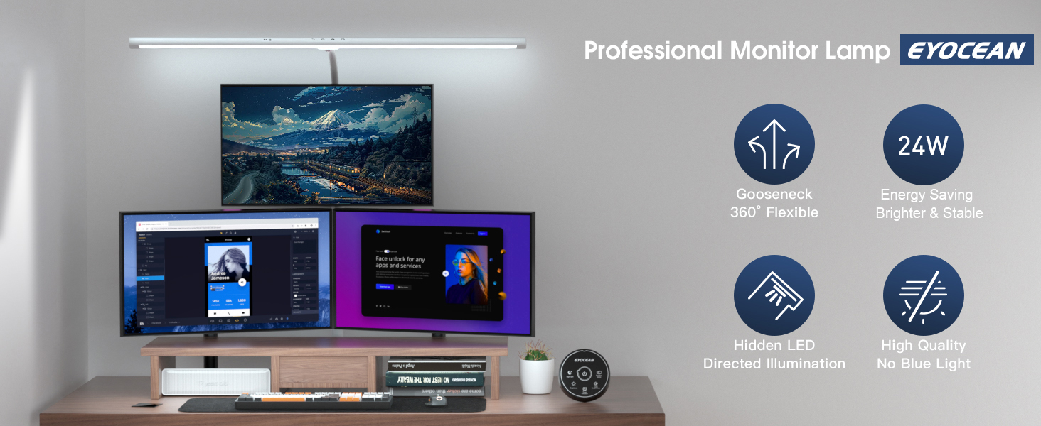 LED настільна лампа EYOCEAN 24W з жестами, 80см, регульоване денне світло, захист очей, для роботи, читання, архітекторів, дизайнерів