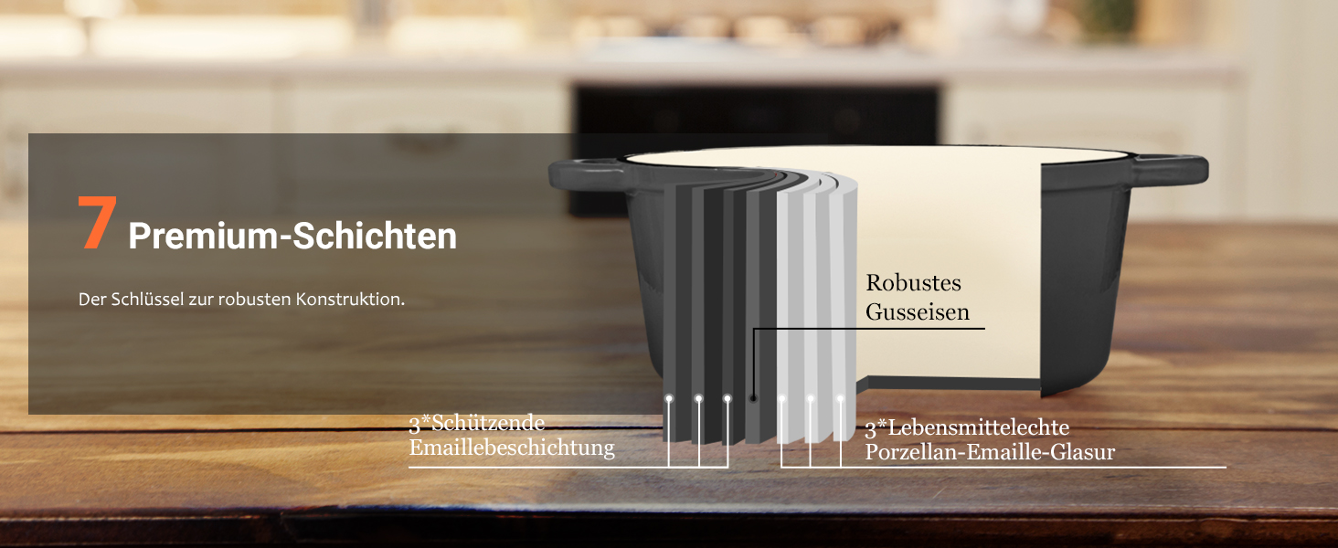 Чавунна каструля-гульяшник Overmont з емалевим покриттям, 26 см, 5.2 л, Graphite Gray — універсальний сотейник з кришкою для тушкування та запікання в духовці