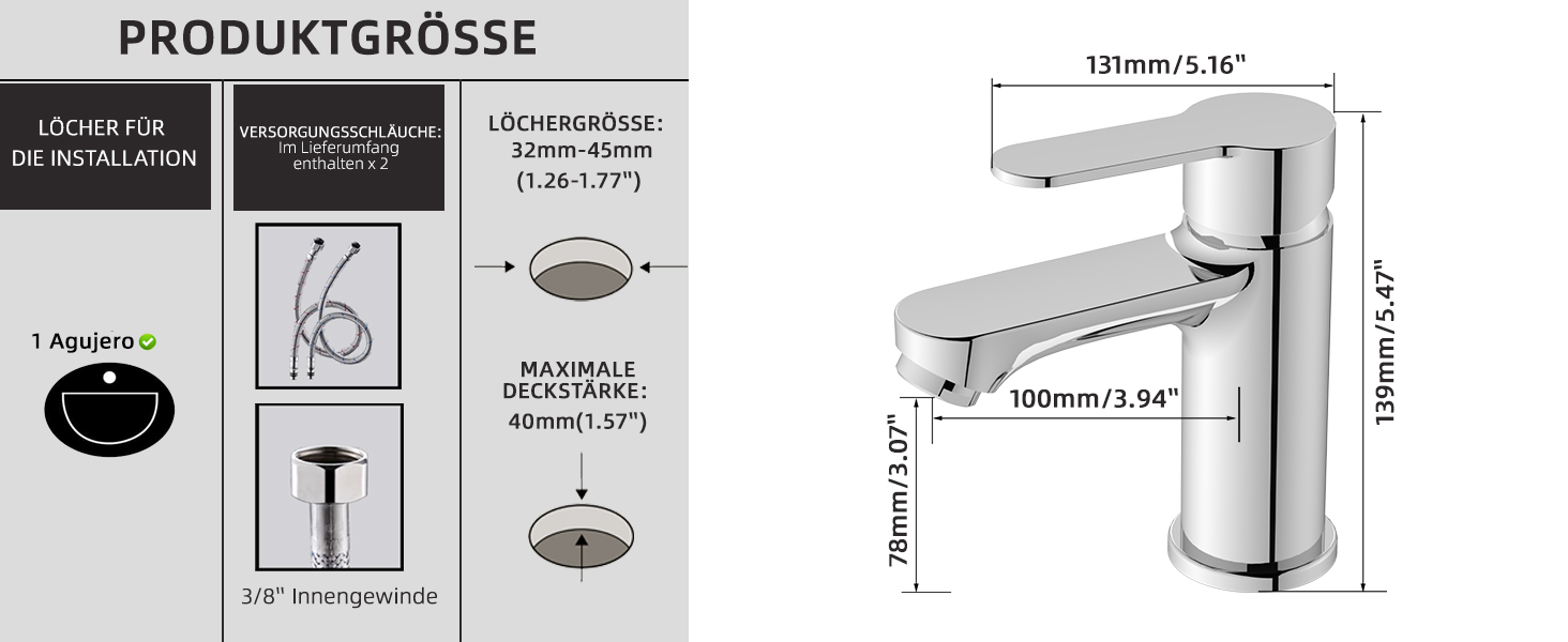Змішувач для ванної кімнати BELZ, одноручний, для умивальника, хром, водозберігаючий, енергозберігаючий, висота виливу 78 мм