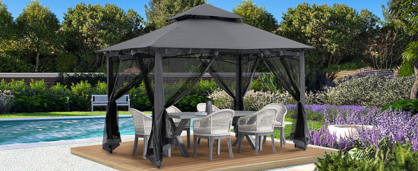 Павільйон садовий ABCCANOPY 2.5x2.5м водонепроникний, сірий (3.35x3.35м) для вечірок та захисту від сонця і дощу