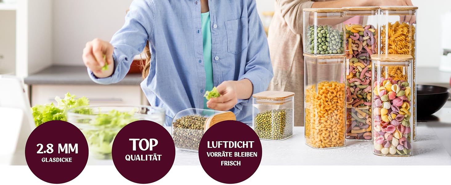 Скляні банки для зберігання кухонних продуктів: 8 шт. по 400 мл та 4 шт. по 920 мл, з кришкою, міцні