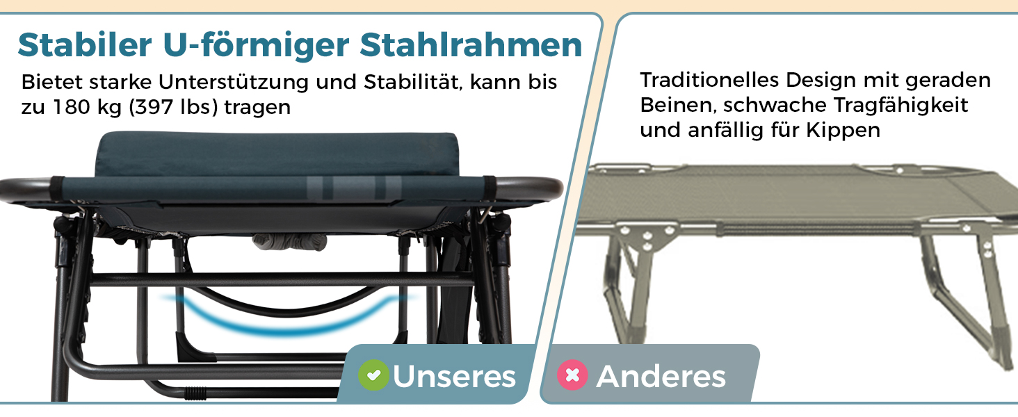 Лежак для відпочинку KingCamp великого розміру, складаний, 5 положень, для саду, кемпінгу, пляжу, 200 x 68 см, сірий, з подушкою та кишенею, до 200 кг