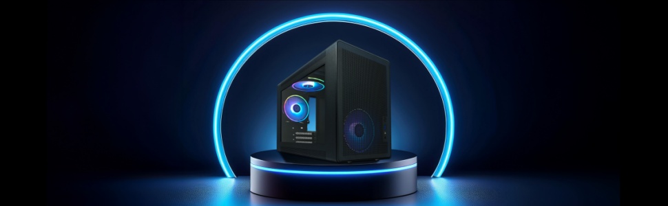 МБ AmplifiedX корпус Micro-ATX, ARGB, загартоване скло, USB-C, 4 вентилятори, 3 HDD/SSD, ручка для перенесення, 716