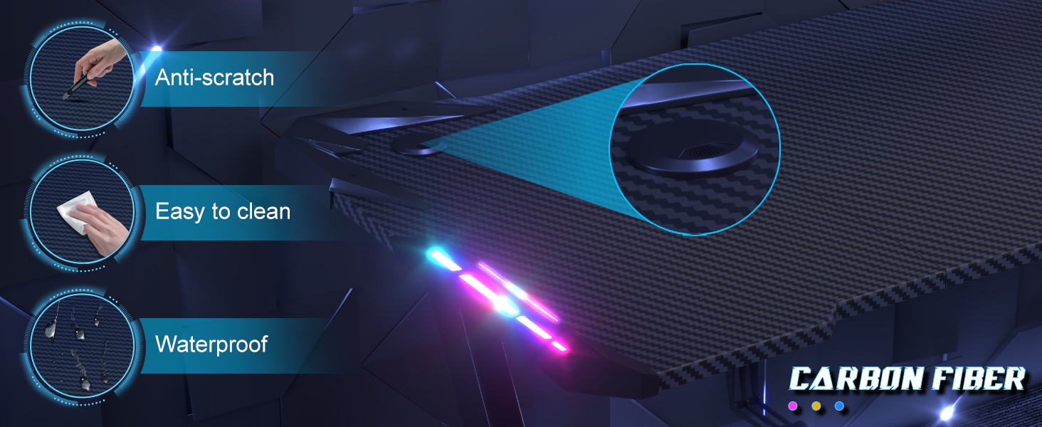 Ігровий стіл JUMMICO з RGB LED-підсвіткою, комп'ютерний стіл для геймерів та Home Office з тримачем для навушників та підстаканником, чорний (160x60 см)