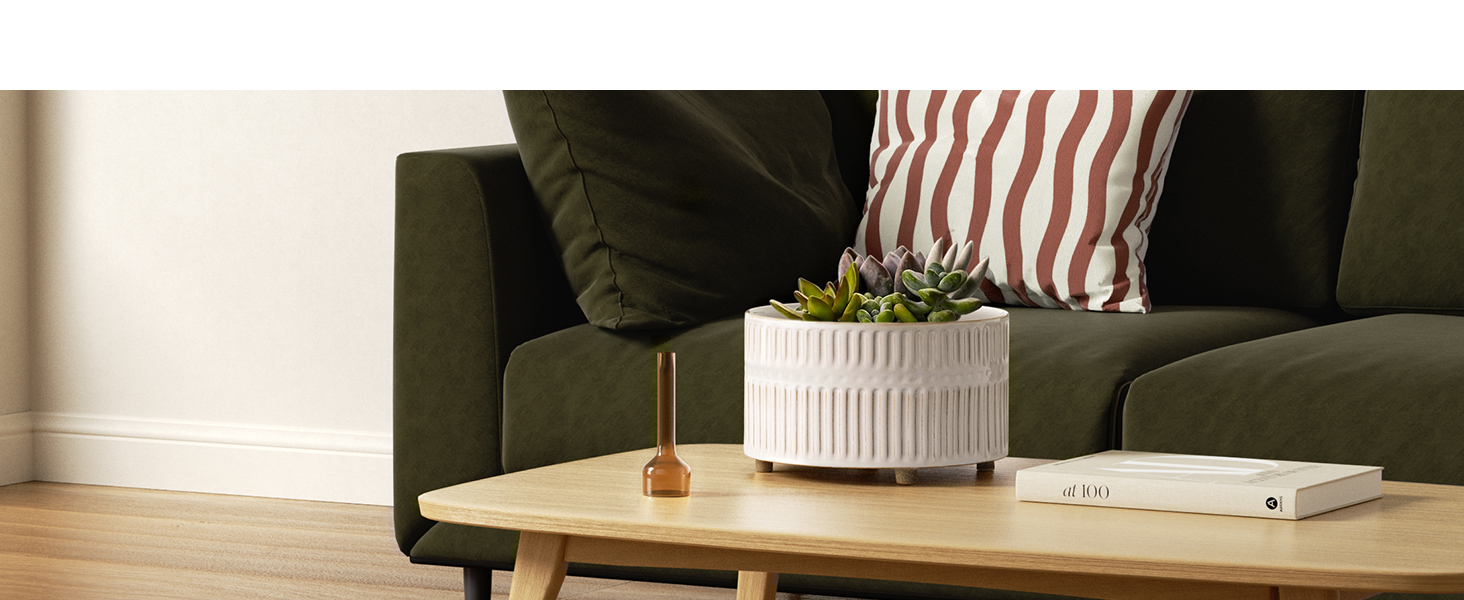 Набір горщиків для сукулентів LE TAUCI, 16,5+20 см, кераміка, з дренажними отворами, сучасний циліндричний дизайн, набір 2 шт., реактивна глазур білого кольору