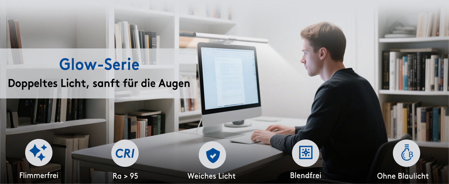 LED лампа для монітора Quntis 40см з підсвічуванням, регульована, захист очей, для офісу та дому