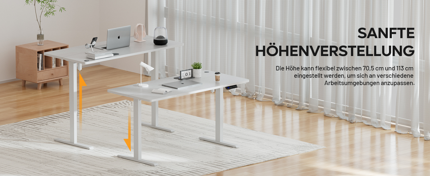 Регульований стіл з USB-зарядкою та розеткою, 100 × 60 см. Електричний стіл, регульований комп'ютерний стіл з 3-функціональною пам'яттю, білий. 100 x 60 см