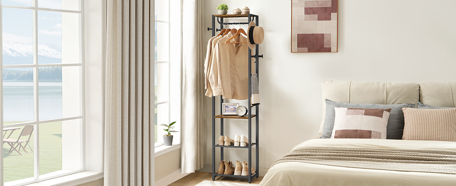 HOOBRO Взуттєва шафа з полицями для одягу та взуття, білий та дерев'яний колір, модель EWN04YM01