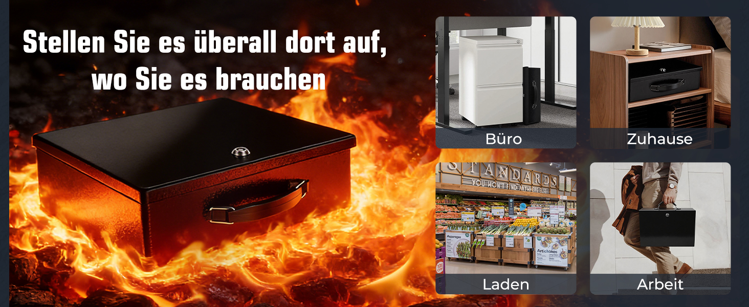 Вогнестійкий сейф для документів з ключовим замком, 33.5x28x10.5 см, чорний