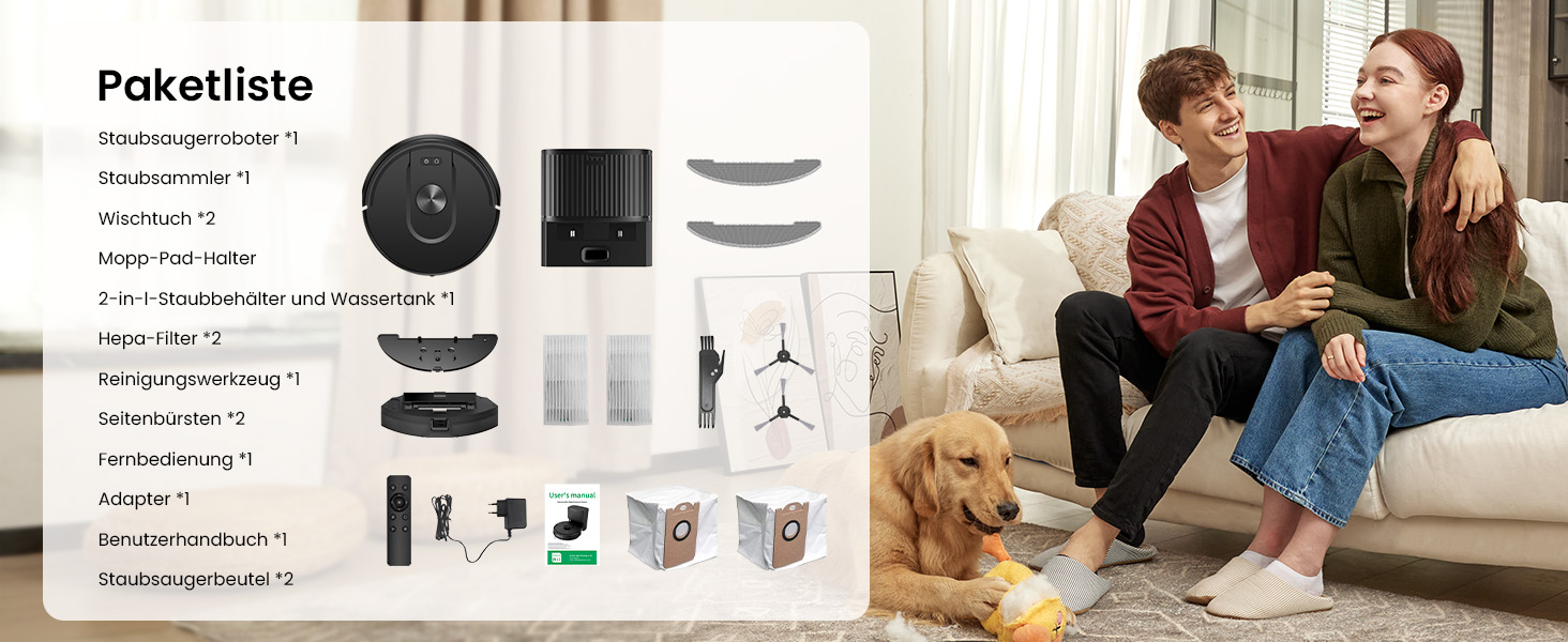 Робот-пилосос Vexilar W11 з функцією миття, 3 л, потужність 6000Pa, час роботи 180 хв, LiDAR навігація, 15 зон заборони, керування через додаток, для килимів та шерсті тварин