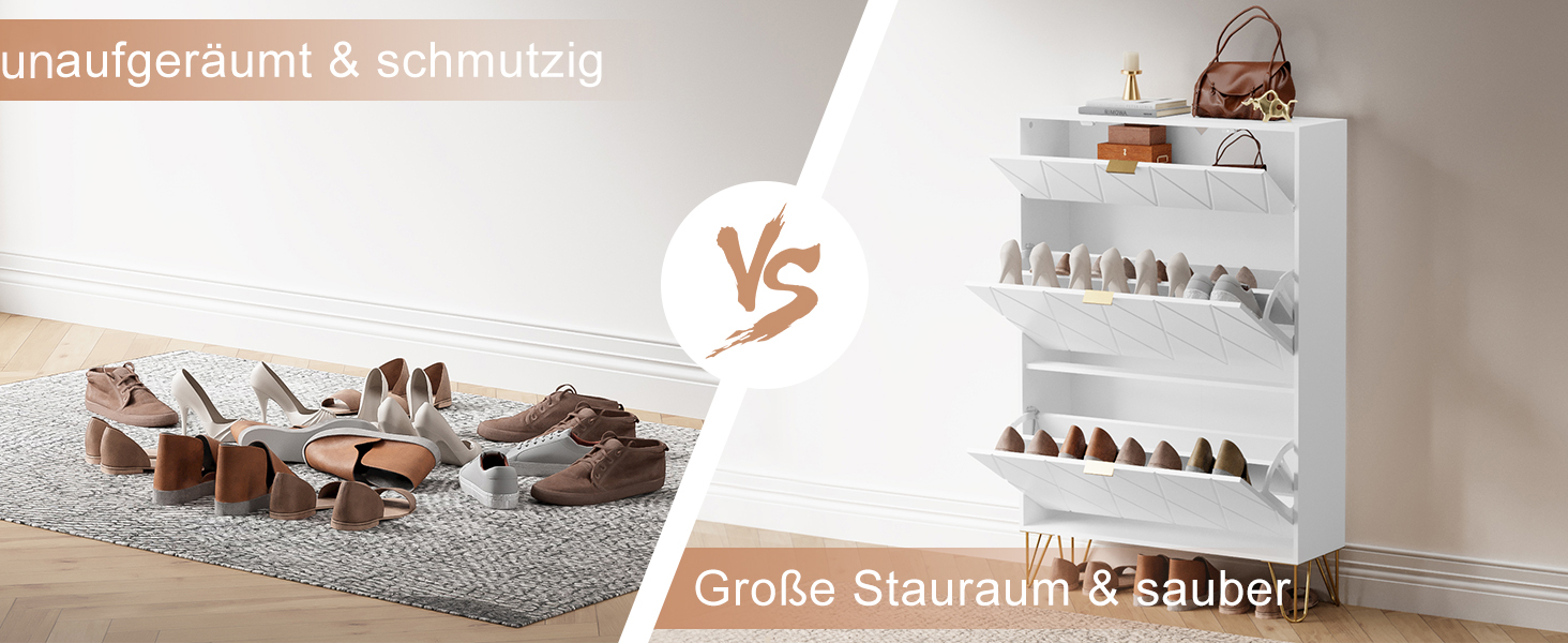 Взуттєва шафа UEV з 2 відкидними дверцятами, 80 x 24 x 120 см, на 16 пар взуття, з 1 висувною шухлядою, біла, вузька, для передпокою, економія місця