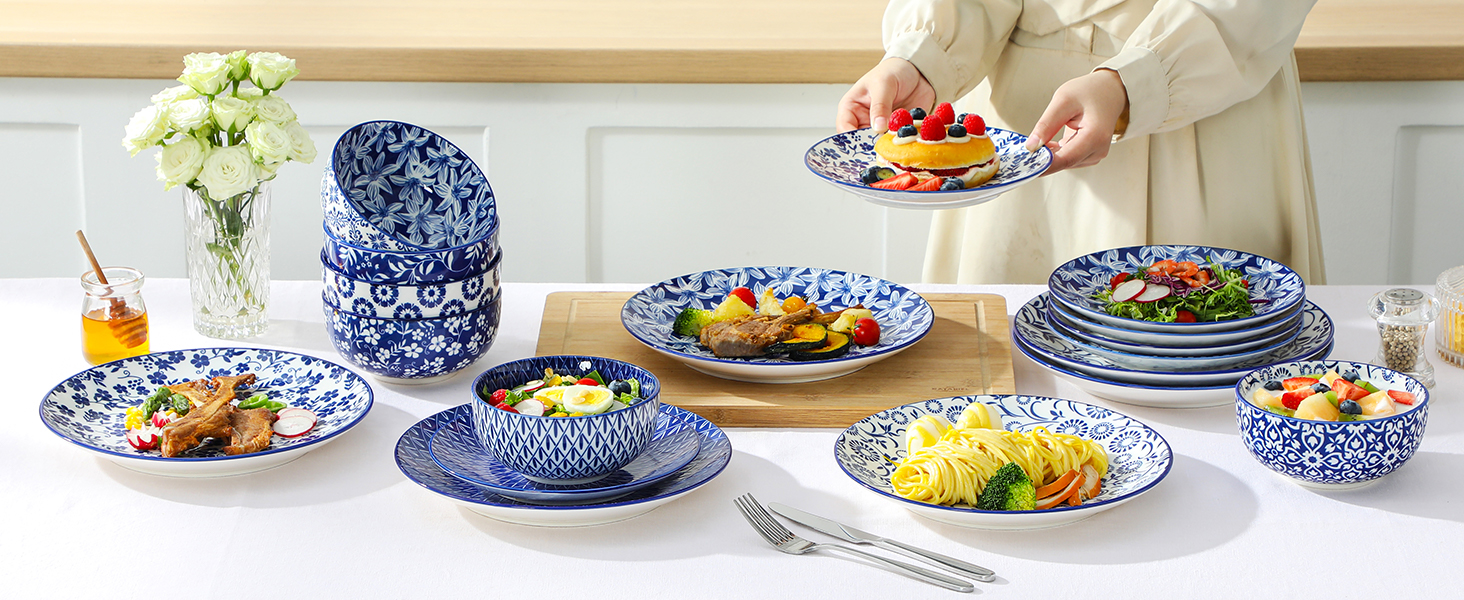 Набір кавових чашок Vancasso Selene, 6 шт., 360 мл, порцеляна, блакитно-білий вінтажний дизайн