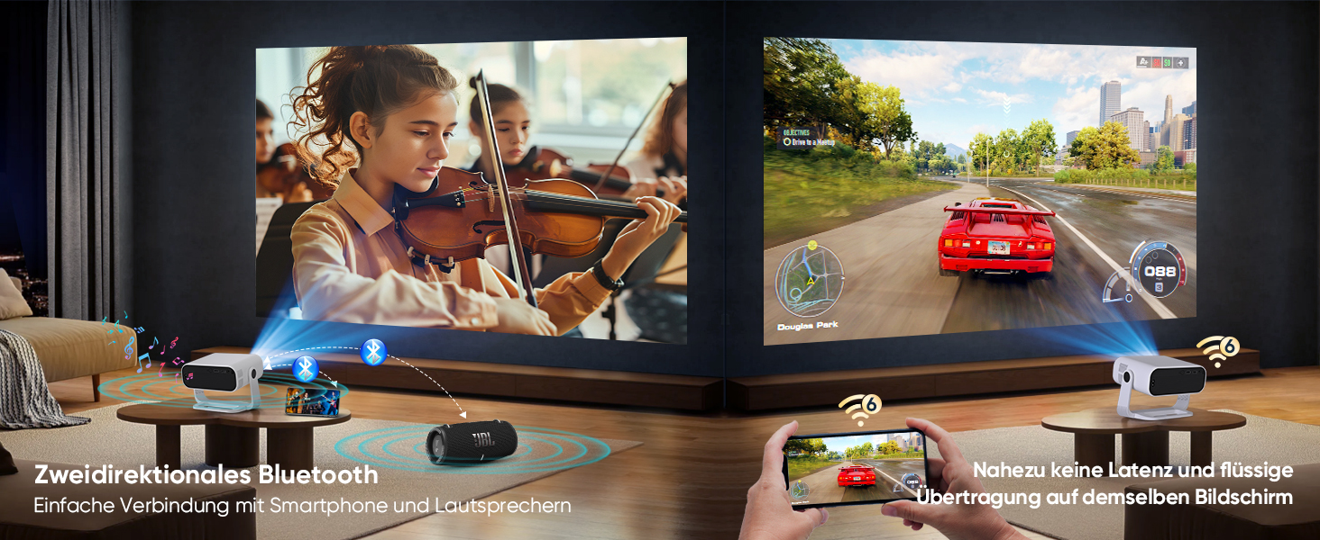 Smart міні-проектор Neuer 4K Android 14 WiFi6 BT5.2 для дому та мобільного використання (Чорний)