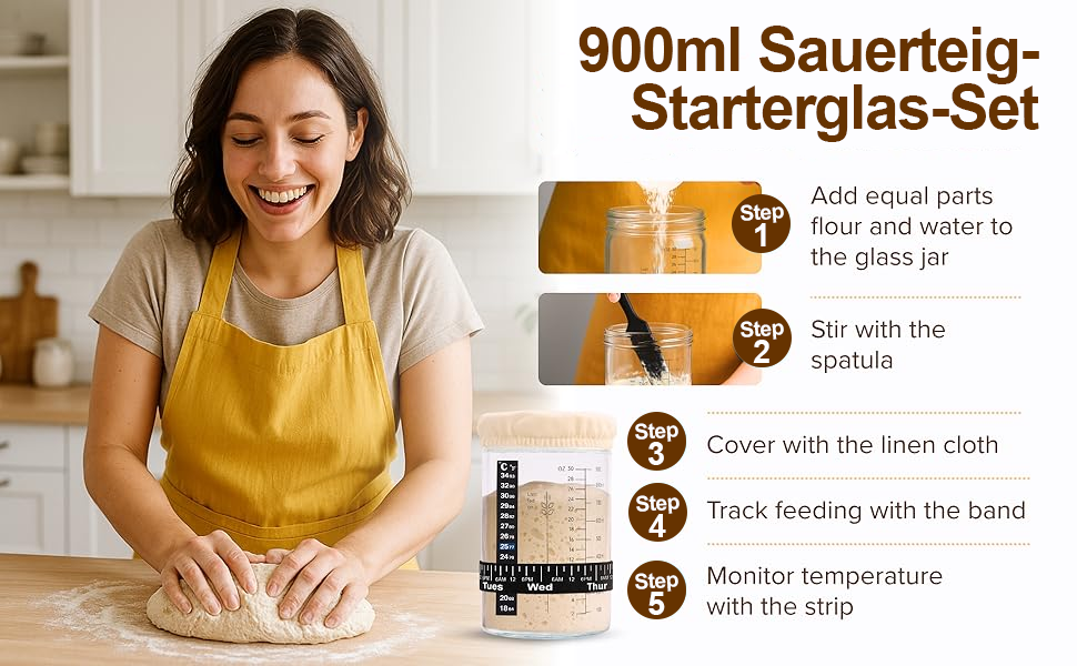 Набір для закваски: 2 форми для бродіння (овальна 25см, кругла 23см), скляний набір для закваски 900мл, аксесуари для випікання хліба