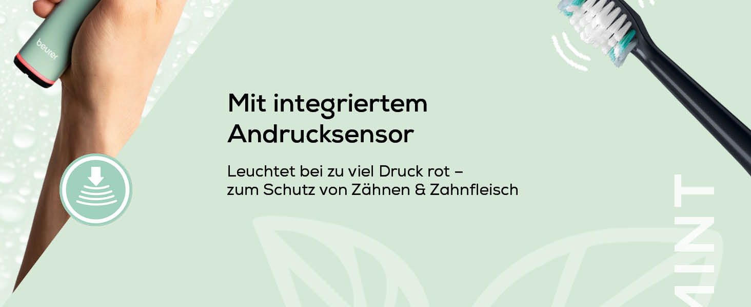 Електрична зубна щітка Beurer SC 30: 4 режими чищення, 80 000 коливань, таймер, індикація LED, 2 насадки, корпус з переробленого пластику (М'ята)