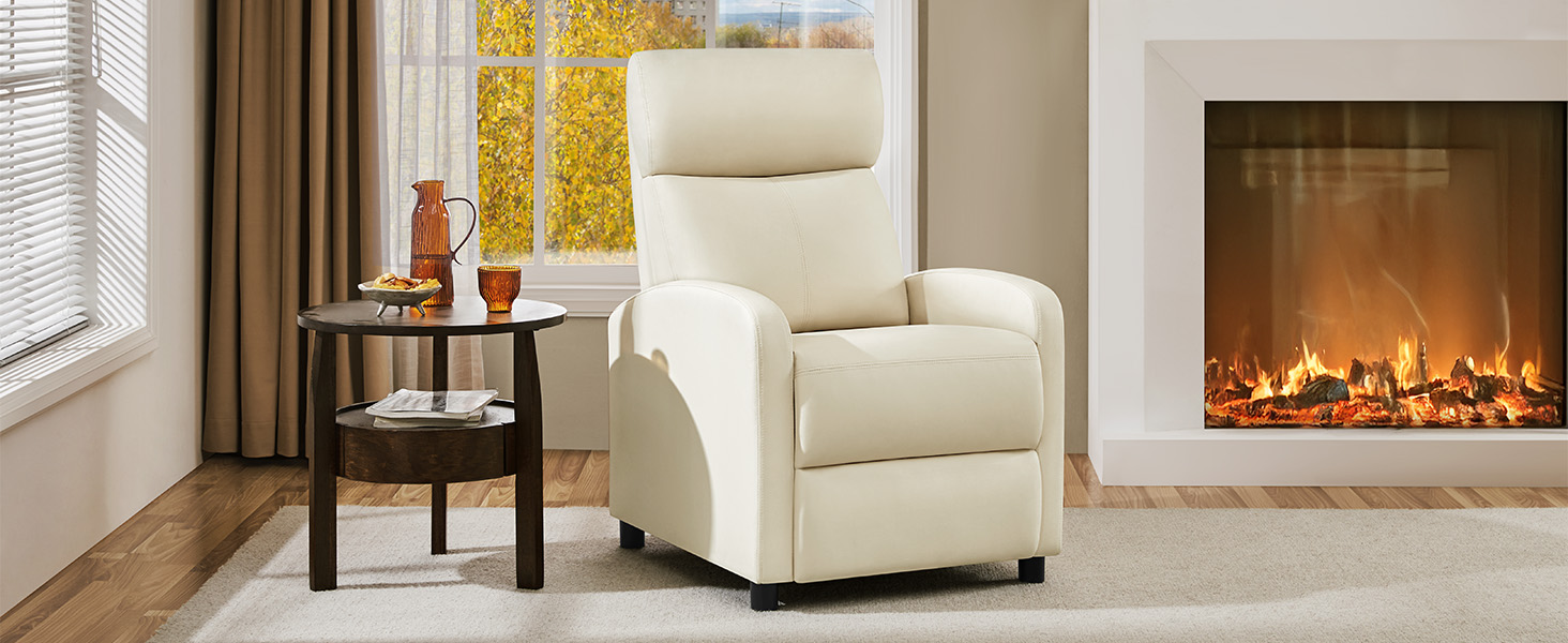 Крісло-релакс Yaheetech з регульованою підніжкою, крісло для телевізора, диван-крісло, крісло для відпочинку (Бежеве, штучна шкіра)